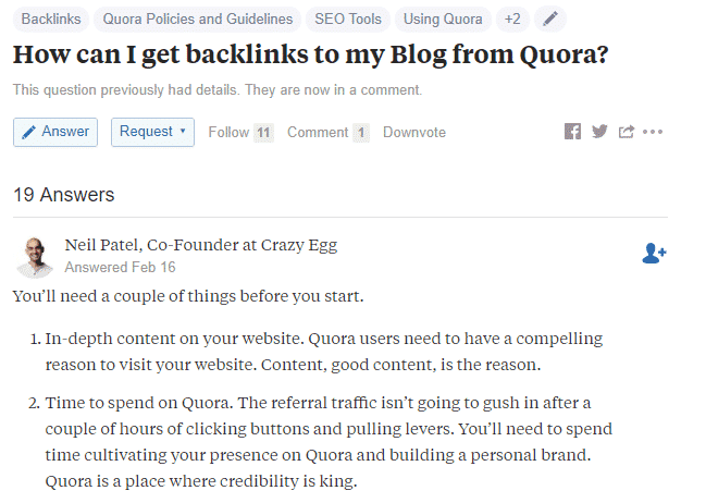 Quora link building